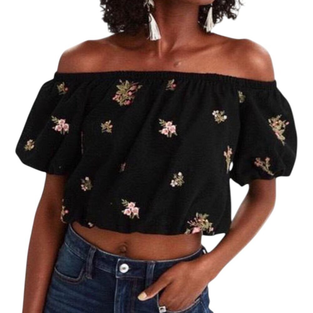 American Eagle Outfitters Off Shoulder Floral Embroidered Top XL